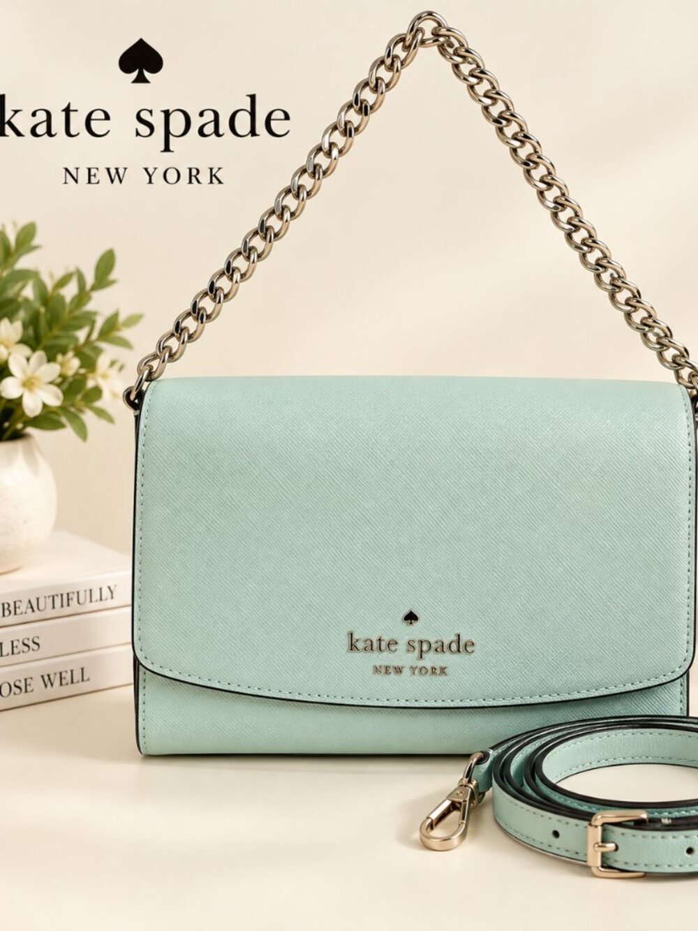 Kate Spade New York Mint Green Crossbody Bag with 2 Removable Straps